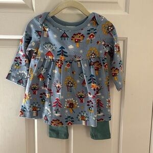 Hannah Anderson Blue Long Sleeve Dress Colorful winter Print w leggings 3-6month